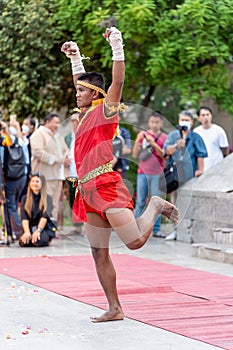 Buakaw Banchamek Famouse Muay Thai Fighter during Wai Kru Ceremony at Tree Kings Monument in Chiang Mai, Thailand on 17 March 2023