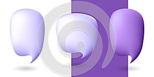 Realistic 3D speech purple bubble set isolated on white background.