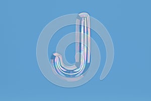 Bubble alphabet J on blue background include path.3D illustration.