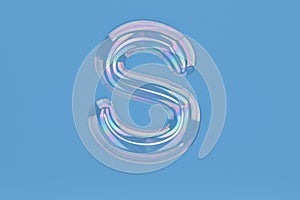 Bubble alphabet S on blue background include path.3D illustration.