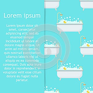 bubble bath seamless pattern. Vector interior illustration in flat style. Bathroom with furniture. Bathroom interior