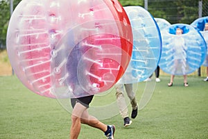 Bubble bump. Team game outdoor.