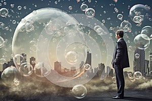 Bubble Burst: An Illustration of the Economic Bubble Bursting. Ai generated