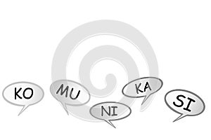 Bubble Chat - Komunikasi Communication in Indonesia Language, isolated on white photo