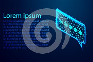 Bubble chat, Speech. Abstract low poly, Triangle, dot, line, polygon. Shine blue background, Vector illustration.