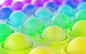 Bubble colorful geometric background. Anti-stress toy pop it. Simple dimple push sensory fidget, point fingers in round