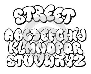 Bubble graffiti font. Inflated letters, street art alphabet symbols with grunge sprayed texture and urban graffitis