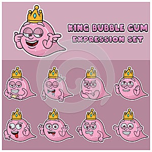 Bubble Gum Expression set. Mascot cartoon character for flavor, strain, label and packaging product