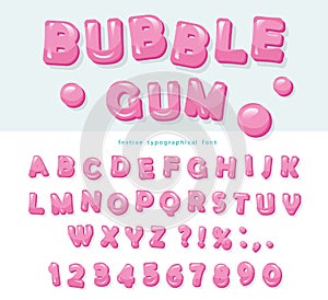 Bubble gum font design. Sweet ABC letters and numbers.