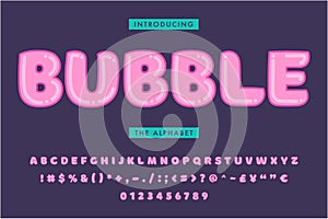 Bubble gum font design. Sweet ABC letters. Pink sweet candy latin alphabet, kids letters and numbers.