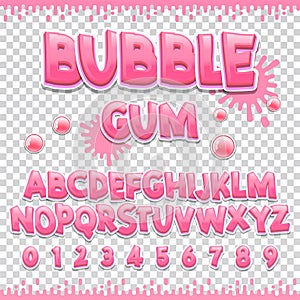 Bubble gum Latin font design. Sweet ABC letters and numbers. Cute children alphabet.