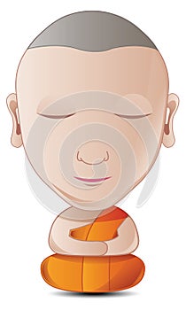 Bubble head gradient cartoon monk is mediating calmly with white background photo