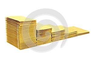 Bubble mailers stacked on white background