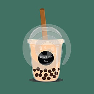 The bubble milk tea.Black pearl milk tea is famous drink large and small cup vector.