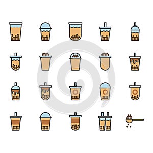 Bubble milk tea in colorline icon set.Vector illustration