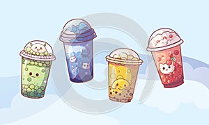 Bubble milk tea cup design collection,Pearl milk tea , Yummy drinks, coffees and soft drinks with doodle style banner