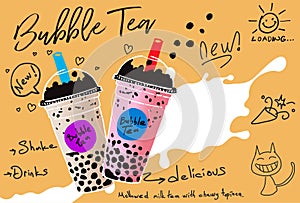 Bubble milk tea, Pearl milk tea , Different sorts of Boba. Yummy drinks