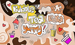 Bubble milk tea Special Promotions design, Boba milk tea, Pearl milk tea , Yummy drinks, coffees and soft drinks with logo and