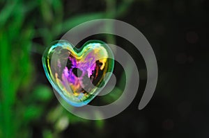 Bubble in shape of heart on natural background copy space, concept of love