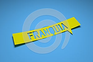 Bubble speech with cut out phrase `franquia` in the paper. Franchise in portuguese. 3D rendering photo