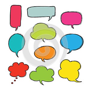 Bubble speech hand drawn color icon set vector