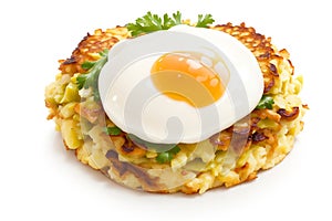 Bubble and squeak over white background