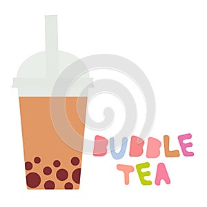 Bubble Tea with chocolate cocoa coffee. Milk Cocktails in plastic cup, tubule, pastel colors on white background. Vector