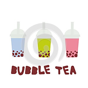 Bubble Tea with different fruits and berries. Milk Cocktails in plastic cup, tubule. Different sorts of Bubble Tea Cocktails. past