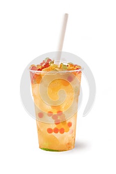 Bubble Tea, Isolated on White Background â€“ Colorful, Fresh Orange Boba Drink