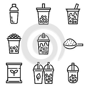 Bubble tea or Pearl milk tea line icon set, vector illustration