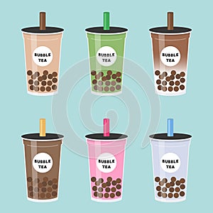 Bubble tea or Pearl milk tea set vector illustration