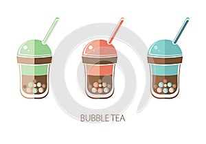 Bubble Tea, Pearl milk tea, black and white pearls. Taiwanese drink. Tapioca. Isolated object on white background in vector. Icon