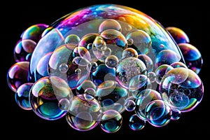 Bubble texture isolated on black background for compositing. Close-up photo