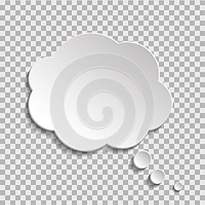 Bubble of think on transparent background. Cloud message for text, comic. Fun speech bubble on isolated background. White cloud of