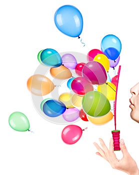 Bubble wand and flying balloons