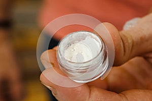 Bubble with white powder, heroin in glass flask