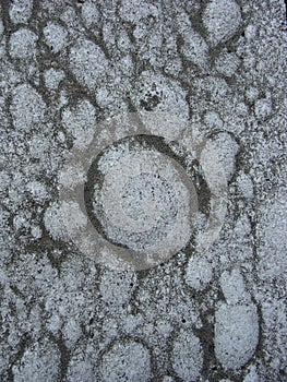 Bubbled white paint pattern on a sidewalk