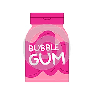 Bubblegum bottle. Chewing bubble gum in a package. Sweet chewing candy box packaging