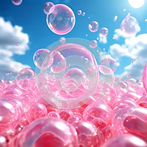 bubblegum bubbles floating down from the sky popping on cotact
