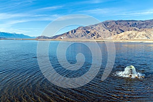 A bubbler aerates water in Owens Lake, California