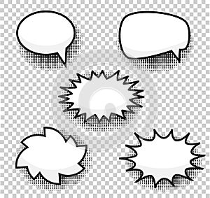 Bubbles comic style vector duddle illustration. Cartoon explosion, speach isolated on transparent background. Tag icons, spech bu