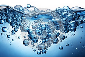 Bubbles forming in blue water, isolated