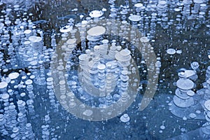 Bubbles Frozen In Lake Ice