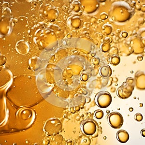 Bubbles and light golden beer texture, close-up macro background.