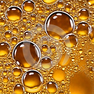 Bubbles and light golden beer texture, close-up macro background.