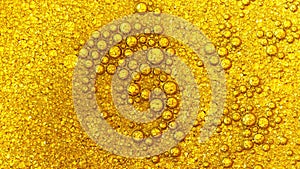 Bubbles oil drops on the water surface abstract gold background