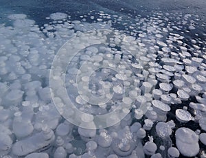Bubbles. The purest ice. Lake Baikal
