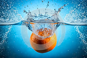 Bubbles in water. A background of bubbles forming in blue water after orange is dropped into it photo