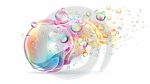 Bubbles of soap bursting realistic modern, transparent air sphere with reflections and highlights deforming and