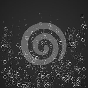 Bubbles stream under water fizzing sparkles soda pop, champagne. Vector illustration on transparent background